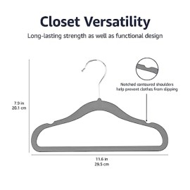 Amazon Basics Kids Velvet, Non-Slip Clothes Hangers (baby/toddler), 11.6 inches (for baby clothes), Pack of 30, Gray Amazon Basics Kids Velvet, Non-Slip Clothes Hangers (baby/toddler), 11.6 inches (for baby clothes), Pack of 30, Gray