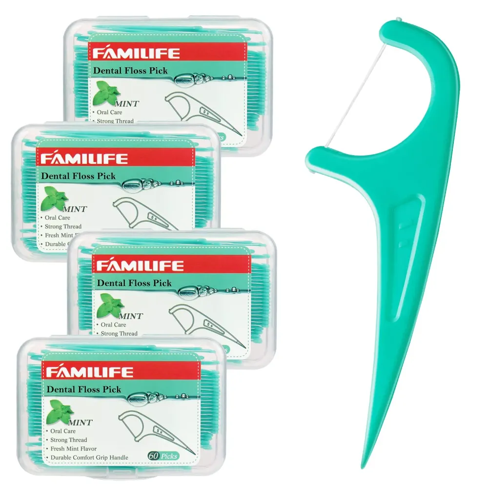 FAMILIFE Floss Picks, 240 Count Mint Dental Floss Cleaner, Tooth Picks Flossers with 4 Travel Handy Cases, Helps to Fight Tooth Decay and Keep Your Teeth Clean, Flossing Sticks for Family FAMILIFE Floss Picks, 240 Count Mint Dental Floss Cleaner, Tooth Picks Flossers with 4 Travel Handy Cases, Helps to Fight Tooth Decay and Keep Your Teeth Clean, Flossing Sticks for Family