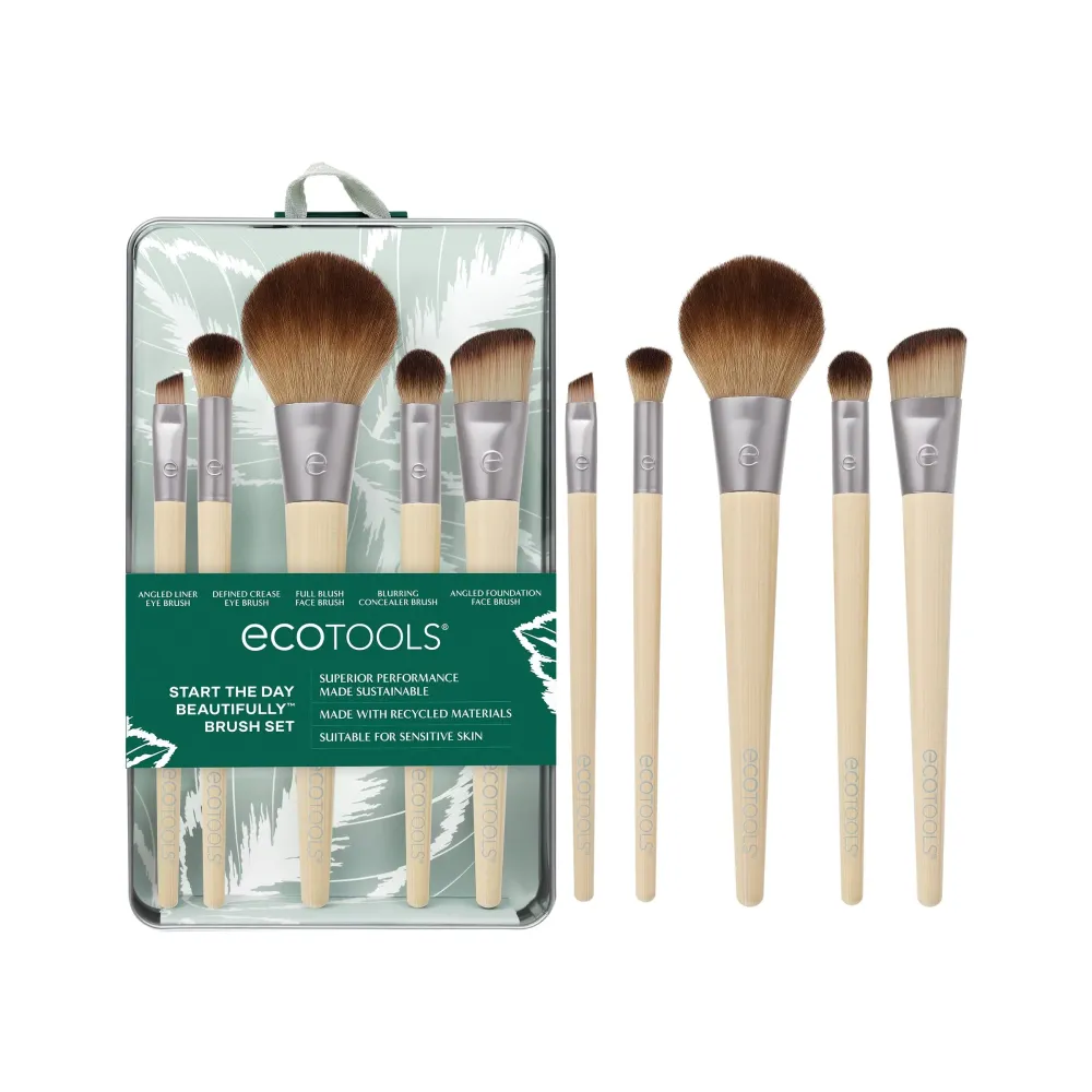 EcoTools Makeup Brush Set for Eyeshadow, Foundation, Blush, and Concealer with Bonus Storage Case, Start the Day Beautifully, Travel Friendly, 6 Piece Set EcoTools Makeup Brush Set for Eyeshadow, Foundation, Blush, and Concealer with Bonus Storage Case, Start the Day Beautifully, Travel Friendly, 6 Piece Set