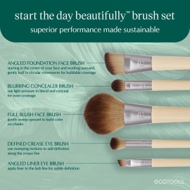 EcoTools Makeup Brush Set for Eyeshadow, Foundation, Blush, and Concealer with Bonus Storage Case, Start the Day Beautifully, Travel Friendly, 6 Piece Set EcoTools Makeup Brush Set for Eyeshadow, Foundation, Blush, and Concealer with Bonus Storage Case, Start the Day Beautifully, Travel Friendly, 6 Piece Set