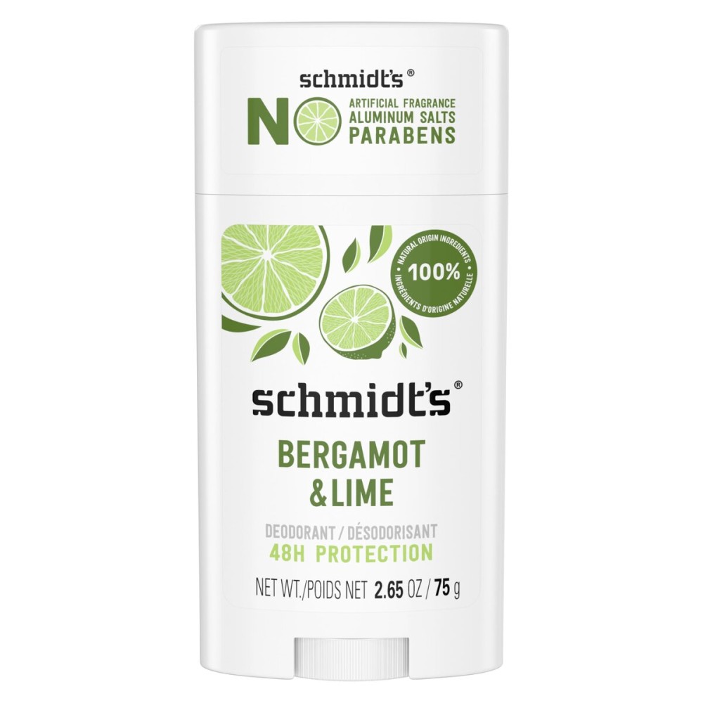 Schmidt\'s Aluminum Free Natural Deodorant for Women and Men, Bergamot and Lime with 24 Hour Odor Protection, Certified Natural, Vegan, Cruelty Free, 2.65 oz