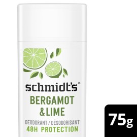 Schmidt\'s Aluminum Free Natural Deodorant for Women and Men, Bergamot and Lime with 24 Hour Odor Protection, Certified Natural, Vegan, Cruelty Free, 2.65 oz
