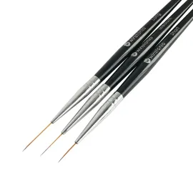 Winstonia Striping Nail Art Brushes for Long Lines, Details, Fine Designs. 3 pcs Striper Brushes with Caps - AMAZING TRIO