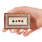 House of Cribbage - 2 Track - Wooden Travel/Pocket Size Cribbage Board - 4 Inch - Inlaid in Bloodwood/Maple Wood with Storage Space for Cribbage Pegs - 60 Points - Non Continuous