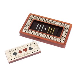 House of Cribbage - 2 Track - Wooden Travel/Pocket Size Cribbage Board - 4 Inch - Inlaid in Bloodwood/Maple Wood with Storage Space for Cribbage Pegs - 60 Points - Non Continuous House of Cribbage - 2 Track - Wooden Travel/Pocket Size Cribbage Board - 4 Inch - Inlaid in Bloodwood/Maple Wood with Storage Space for Cribbage Pegs - 60 Points - Non Continuous