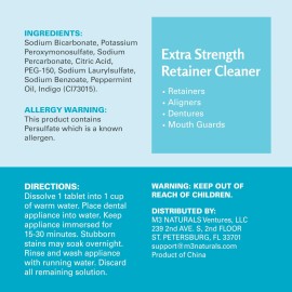 Retainer Cleanser Tablets Invisalign Cleaner FSA HSA Approved Remove Odors Discoloration Stains and Plaque 4 Month Supply Denture Cleansers Retainers Mouth Guards Denture Bath Mint by M3 Naturals