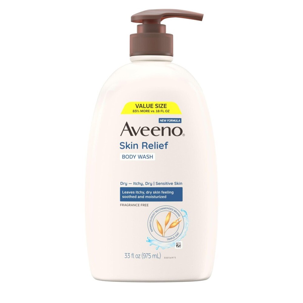 Aveeno Skin Relief Body Wash, Fragrance-Free with Triple Oat Formula, Gentle Daily Cleanser for Sensitive Skin Leaves Itchy, Dry Skin Feeling Soothed & Moisturized, Soap-Free, 33 fl. oz Aveeno Skin Relief Body Wash, Fragrance-Free with Triple Oat Formula, Gentle Daily Cleanser for Sensitive Skin Leaves Itchy, Dry Skin Feeling Soothed & Moisturized, Soap-Free, 33 fl. oz