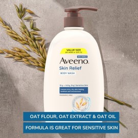 Aveeno Skin Relief Body Wash, Fragrance-Free with Triple Oat Formula, Gentle Daily Cleanser for Sensitive Skin Leaves Itchy, Dry Skin Feeling Soothed & Moisturized, Soap-Free, 33 fl. oz Aveeno Skin Relief Body Wash, Fragrance-Free with Triple Oat Formula, Gentle Daily Cleanser for Sensitive Skin Leaves Itchy, Dry Skin Feeling Soothed & Moisturized, Soap-Free, 33 fl. oz
