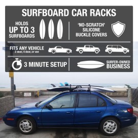 Ho Stevie! Surfboard Car Racks - Padded System, Easy Setup Any Car, No Scratch Buckles - Strap Up to 3 Boards to Car Roof Ho Stevie! Surfboard Car Racks - Padded System, Easy Setup Any Car, No Scratch Buckles - Strap Up to 3 Boards to Car Roof