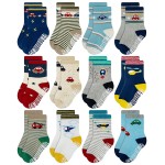 RATIVE Non Skid Anti Slip Slipper Cotton Crew Dress Socks With Grips for Baby Toddlers Kids Boys 3T 4T 5T (3-5T, 12-pairs/RB-71112)