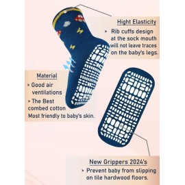 RATIVE Non Skid Anti Slip Slipper Cotton Crew Dress Socks With Grips for Baby Toddlers Kids Boys 3T 4T 5T (3-5T, 12-pairs/RB-71112) RATIVE Non Skid Anti Slip Slipper Cotton Crew Dress Socks With Grips for Baby Toddlers Kids Boys 3T 4T 5T (3-5T, 12-pairs/RB-71112)