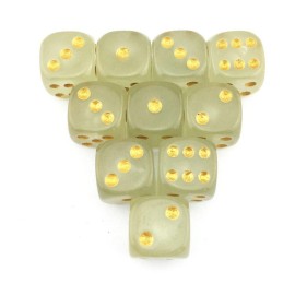 SmartDealsPro 10-Pack D6 Six Sided Glow in The Dark Dice Die for DND, MTG, RPG, Tenzi, Farkle, Yahtzee, Bunco, Teaching Math, Table Board Game (16mm Golden dots10pcs)