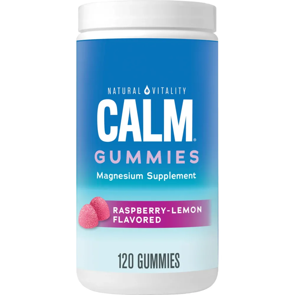 Natural Vitality CALM, Magnesium Citrate Supplement, Stress Relief Gummies, Supports a Healthy Response to Stress, Gluten Free, Vegan, Raspberry Lemon Flavored, 120 Gummies Natural Vitality CALM, Magnesium Citrate Supplement, Stress Relief Gummies, Supports a Healthy Response to Stress, Gluten Free, Vegan, Raspberry Lemon Flavored, 120 Gummies