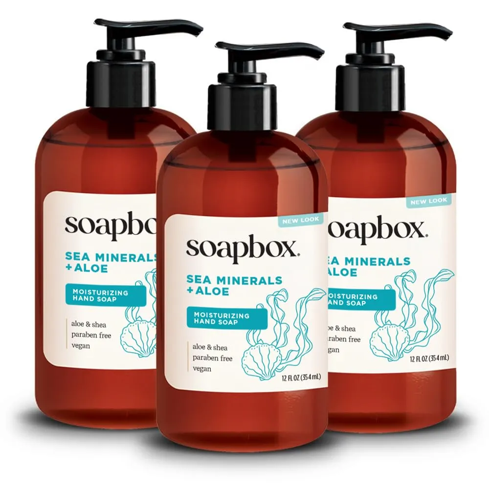 Soapbox Liquid Hand Soap, Sea Minerals & Blue Iris - Hand Soap for Bathroom and Kitchen, 12oz Pump Bottles (Pack of 3)