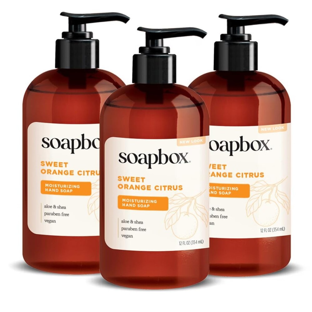Soapbox Liquid Hand Soap, Sweet Orange Citrus - Gentle, Moisturizing Hand Cleanser, Aromatic & Soothing, Vegan & Cruelty Free Hand Wash for Kitchen and Bathroom, 12oz Pump Bottles (Pack of 3) Soapbox Liquid Hand Soap, Sweet Orange Citrus - Gentle, Moisturizing Hand Cleanser, Aromatic & Soothing, Vegan & Cruelty Free Hand Wash for Kitchen and Bathroom, 12oz Pump Bottles (Pack of 3)