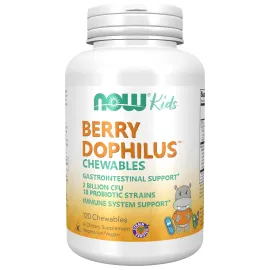 NOW Foods Supplements, BerryDophilus with 2 Billion, 10 Probiotic Strains, Xylitol Sweetened, Strain Verified, 120 Chewables, packaging may vary