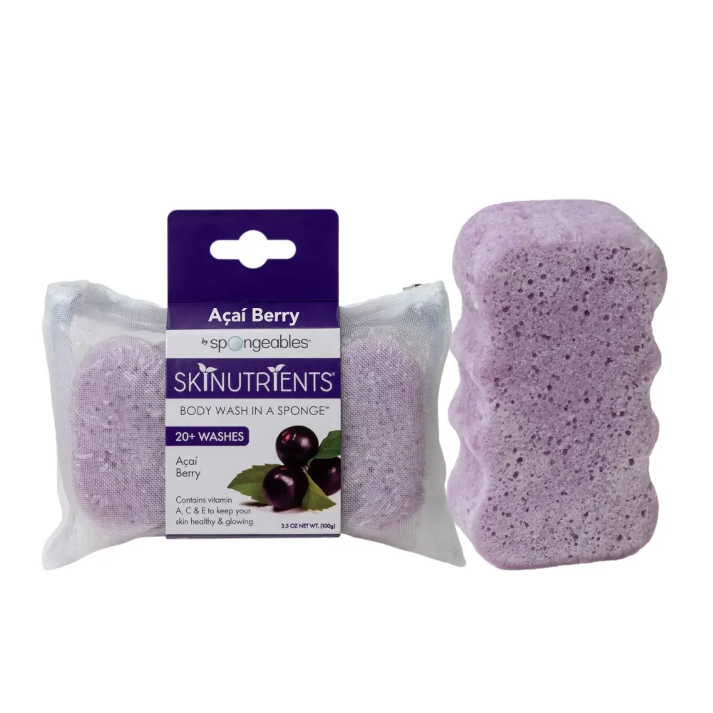 Spongeables Body Wash in a 20+ Wash Sponge, Acai Berry, 1 Count