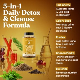 Purge! Uric Acid Flush - Eat & Drink What You Want - Detox and Cleanse with Celery Seed Extract, Tart Cherry & Chanca Piedra for Effective Joint Support & Active Mobility - 60 Soft Vegan Capsules