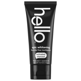 hello Epic Whitening Charcoal Fluoride Free Toothpaste, Activated Charcoal Toothpaste with Coconut Oil, Whitens Teeth Naturally, SLS Free, Fresh Mint, 4.0 Oz Tube hello Epic Whitening Charcoal Fluoride Free Toothpaste, Activated Charcoal Toothpaste with Coconut Oil, Whitens Teeth Naturally, SLS Free, Fresh Mint, 4.0 Oz Tube