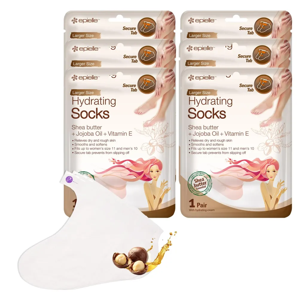 Epielle Hydrating Foot Masks, 6 Pairs Moisturizing Socks for Dry, Cracked Feet, Restores and Softens Skin with Jojoba Oil and Shea Butter, Korean Skincare, Mother\'s Day Gifts, Teacher\'s Appreciation