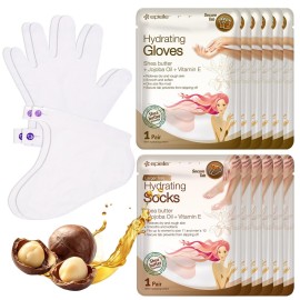 Epielle Hydrating Hand & Foot Masks (Gloves & Socks 12 Pairs) for Dry Hands and Cracked Heels, Spa Day Treatment with Shea Butter, Jojoba Oil & Vitamin E, Mother\'s Day Gifts