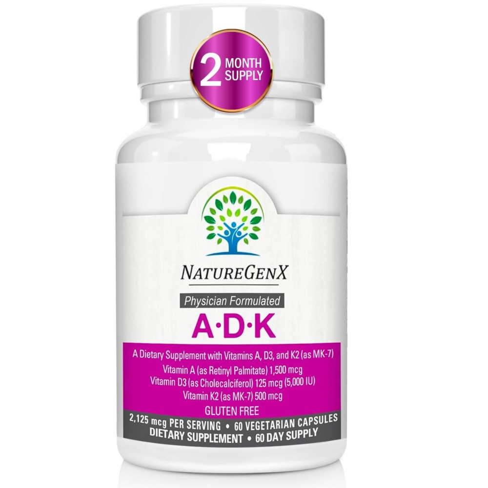 NatureGenX ADK Vitamin Supplement 5000 IU - High Potency Vitamins A, D3, and K2 for Bone Health and Calcium Absorption | Gluten-Free Vitamin ADK Supplement, 60 Day Supply, 60 Capsules NatureGenX ADK Vitamin Supplement 5000 IU - High Potency Vitamins A, D3, and K2 for Bone Health and Calcium Absorption | Gluten-Free Vitamin ADK Supplement, 60 Day Supply, 60 Capsules