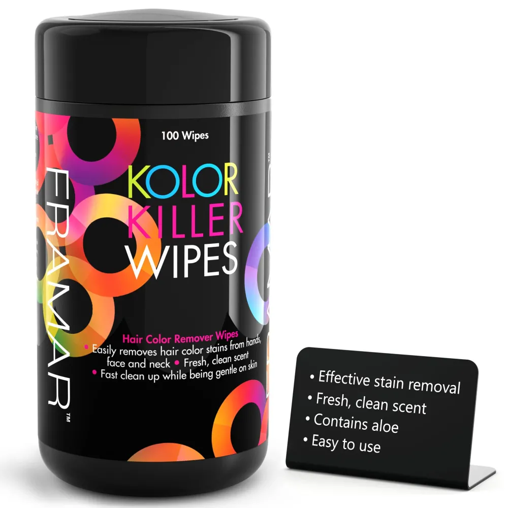 Framar Kolor Killer Wipes - Hair Dye Remover For Skin, Hair Color Remover For Dyed Hair, Gentle on Skin, Pleasant Scent - Wipes Dispenser of 100 Framar Kolor Killer Wipes - Hair Dye Remover For Skin, Hair Color Remover For Dyed Hair, Gentle on Skin, Pleasant Scent - Wipes Dispenser of 100