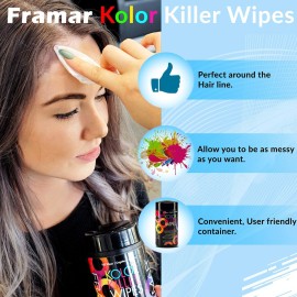 Framar Kolor Killer Wipes - Hair Dye Remover For Skin, Hair Color Remover For Dyed Hair, Gentle on Skin, Pleasant Scent - Wipes Dispenser of 100 Framar Kolor Killer Wipes - Hair Dye Remover For Skin, Hair Color Remover For Dyed Hair, Gentle on Skin, Pleasant Scent - Wipes Dispenser of 100