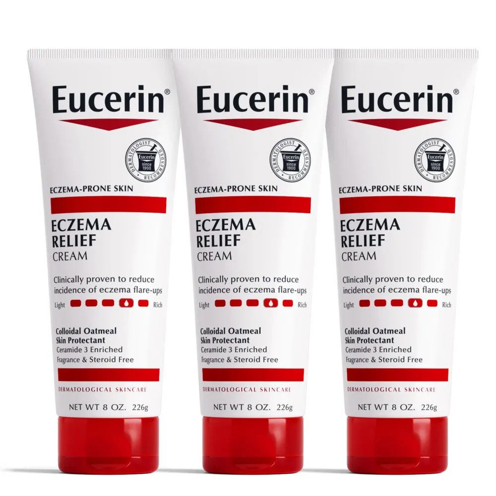 Eucerin Eczema Relief Cream, Full Body Lotion, Moisturizing Eczema Cream with Colloidal Oatmeal (Skin Protectant) and Ceramide 3, Multi-Pack, 8 Oz Tube, Pack of 3 Eucerin Eczema Relief Cream, Full Body Lotion, Moisturizing Eczema Cream with Colloidal Oatmeal (Skin Protectant) and Ceramide 3, Multi-Pack, 8 Oz Tube, Pack of 3