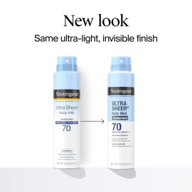 Neutrogena Ultra Sheer Body Mist Sunscreen Spray, Broad Spectrum SPF 70, Lightweight Spray Sunscreen, Non-Greasy & Water Resistant, Oil-Free & Non-Comedogenic UVA/UVB, 5 oz, Pack of 3 Neutrogena Ultra Sheer Body Mist Sunscreen Spray, Broad Spectrum SPF 70, Lightweight Spray Sunscreen, Non-Greasy & Water Resistant, Oil-Free & Non-Comedogenic UVA/UVB, 5 oz, Pack of 3