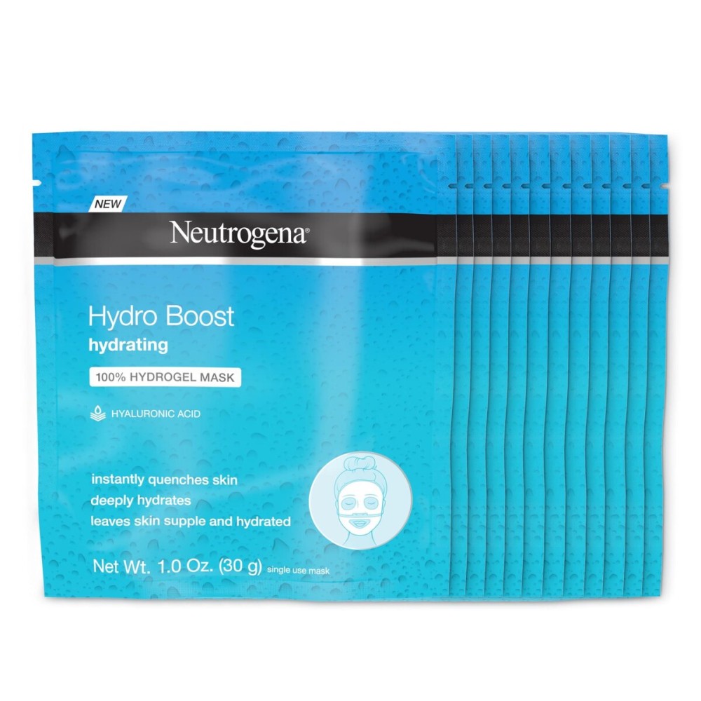 Neutrogena Hydro Boost Moisturizing & Hydrating 100% Hydrogel Sheet Mask, Face Mask for Dry Skin with Hyaluronic Acid, Gentle & Non-Comedogenic, 1 oz, 12 Pack Neutrogena Hydro Boost Moisturizing & Hydrating 100% Hydrogel Sheet Mask, Face Mask for Dry Skin with Hyaluronic Acid, Gentle & Non-Comedogenic, 1 oz, 12 Pack