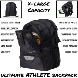 Athletico National Soccer Bag - Backpack for Soccer, Basketball & Football Includes Separate Cleat and Ball Holder (Black)