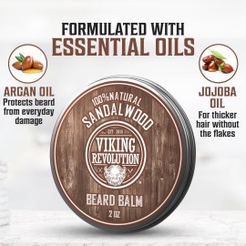 Viking Revolution Sandalwood Beard Balm - Beard Butter with Argan Oil, Beard Softener for Men with Jojoba Oil - Beard Moisturizer for Men with Beeswax - Beard Wax for Men (2oz, 1 Pack)