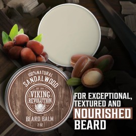 Viking Revolution Sandalwood Beard Balm - Beard Butter with Argan Oil, Beard Softener for Men with Jojoba Oil - Beard Moisturizer for Men with Beeswax - Beard Wax for Men (2oz, 1 Pack)