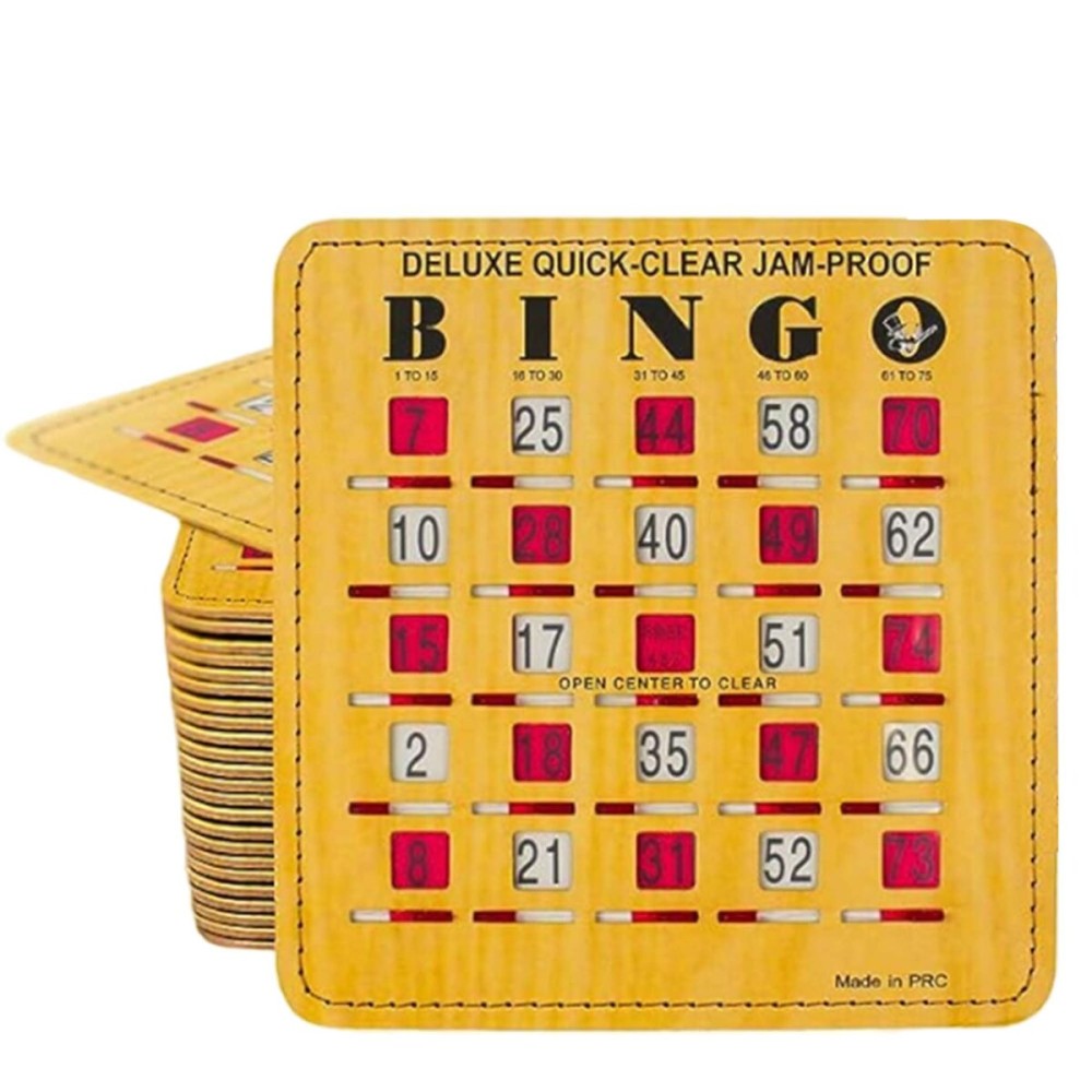 MR CHIPS Jam-Proof Quick-Clear Deluxe Fingertip Slide Bingo Cards with Sliding Windows 25 Pack in Woodgrain Style MR CHIPS Jam-Proof Quick-Clear Deluxe Fingertip Slide Bingo Cards with Sliding Windows 25 Pack in Woodgrain Style