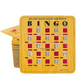 MR CHIPS Jam-Proof Quick-Clear Deluxe Fingertip Slide Bingo Cards with Sliding Windows 25 Pack in Woodgrain Style