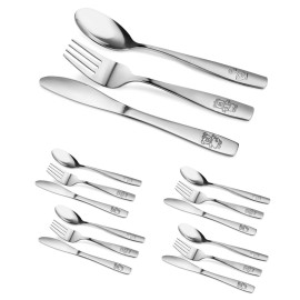 15 Piece Stainless Steel Kids Cutlery, Child and Toddler Safe Flatware, Kids Silverware, Kids Utensil Set Includes 5 Knives, 5 Forks, 5 Spoons, Total of 5 Place Settings, Ideal for Home and Preschools