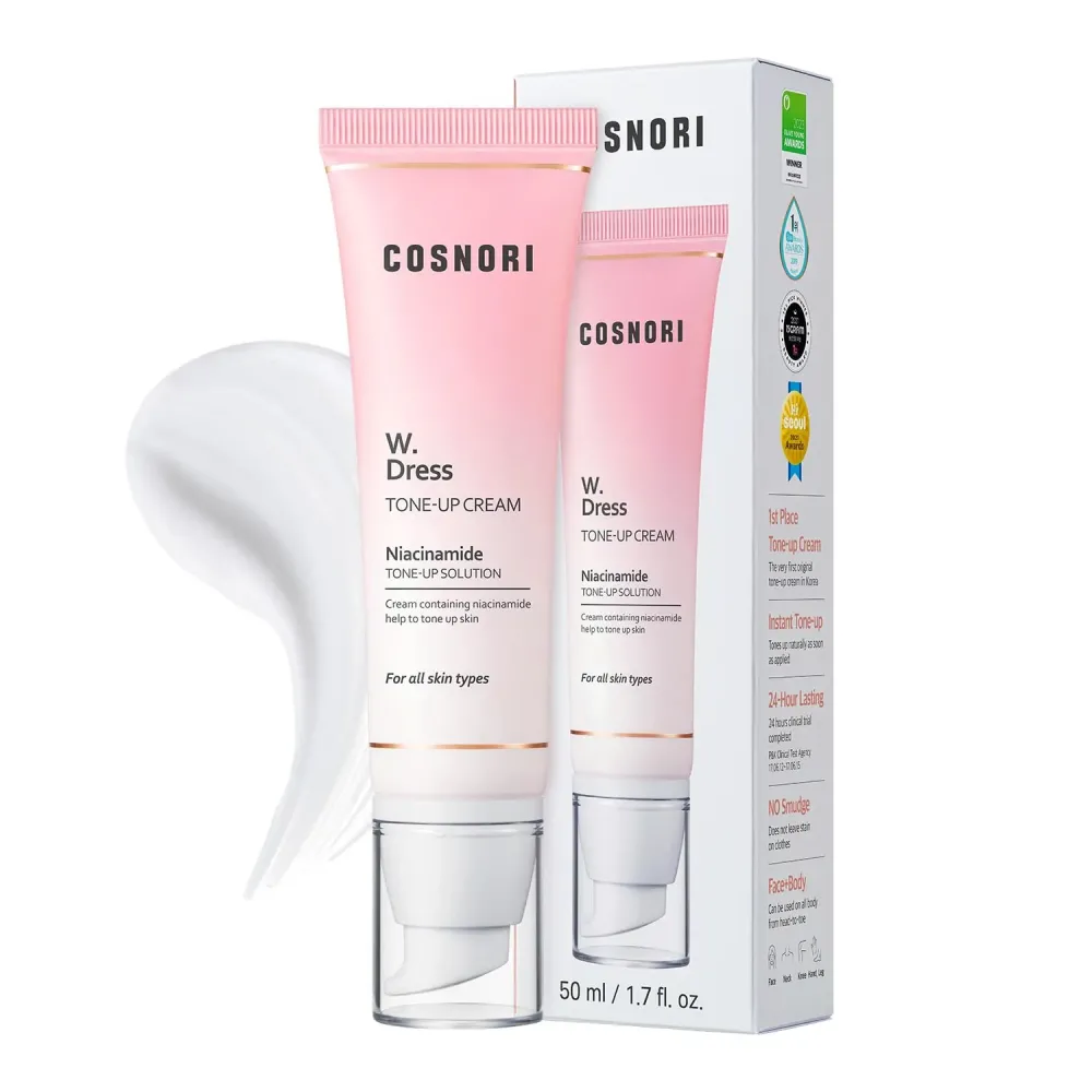 COSNORI W. Dress Tone-up Cream -Quick Skin Tone Balancer - Evens Out Complexion - No Makeup Natural Look - Long-Lasting Hydrating & Sebum Control Face and Body - Vegan, No Animal Tested - 1.7 fl. oz.