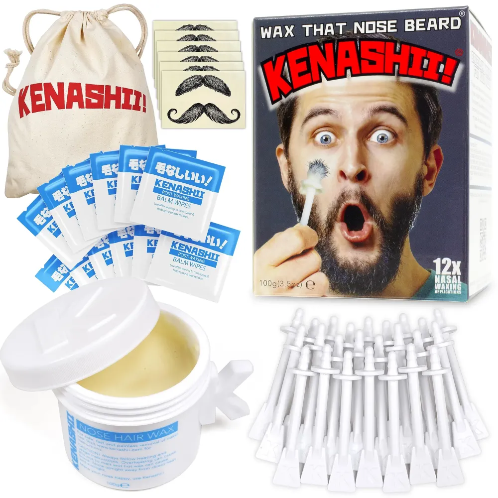KENASHII Nose Wax Kit | 100 g Wax, 24 Applicators | Hair Removal Kit for Men and Women | Includes Balm Wipes and Mustache Guards | Lasts up to 5 Weeks KENASHII Nose Wax Kit | 100 g Wax, 24 Applicators | Hair Removal Kit for Men and Women | Includes Balm Wipes and Mustache Guards | Lasts up to 5 Weeks