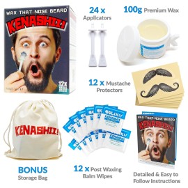 KENASHII Nose Wax Kit | 100 g Wax, 24 Applicators | Hair Removal Kit for Men and Women | Includes Balm Wipes and Mustache Guards | Lasts up to 5 Weeks KENASHII Nose Wax Kit | 100 g Wax, 24 Applicators | Hair Removal Kit for Men and Women | Includes Balm Wipes and Mustache Guards | Lasts up to 5 Weeks
