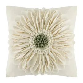 OiseauVoler 3D Sunflower Handmade Throw Pillow Covers Decorative Floral Pillowcases Cushion Covers for Couch Living Room Home Decor Creamy White 18x18 Inches
