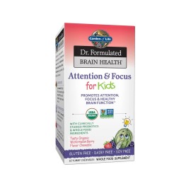Garden of Life Dr. Formulated Attention and Focus for Kids, Supplement Promotes Healthy Brain Function, Concentration with Organic Wild Blueberry, Pine Bark, Vitamin C, D and Probiotics, 60 Count