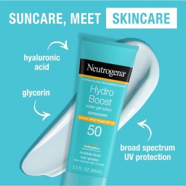 Neutrogena Hydro Boost Moisturizing Water Gel Sunscreen Lotion with Broad Spectrum SPF 50, Water-Resistant & Non-Greasy Hydrating Sunscreen Lotion, Oil-Free, 3 fl. oz, 3 Pack Neutrogena Hydro Boost Moisturizing Water Gel Sunscreen Lotion with Broad Spectrum SPF 50, Water-Resistant & Non-Greasy Hydrating Sunscreen Lotion, Oil-Free, 3 fl. oz, 3 Pack