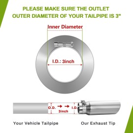 AUTOSAVER88 3 Inch Inlet Exhaust Tip, 3 Inlet 4 Outlet 12 Overall Length Chrome-Plated Finish Stainless Steel Exhaust Tail Tip for 3-Inch Outer Diameter Tailpipe, Bolt/Clamp-On Design, Universal AUTOSAVER88 3 Inch Inlet Exhaust Tip, 3 Inlet 4 Outlet 12 Overall Length Chrome-Plated Finish Stainless Steel Exhaust Tail Tip for 3-Inch Outer Diameter Tailpipe, Bolt/Clamp-On Design, Universal
