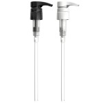 Bar5F Universal Pumps for Shampoo Conditioner Lotion Body Wash, Fits 1 Inch Bottle Necks, 1 Liter 33.8-Ounce Bottles (Black and White)