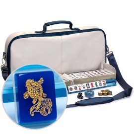 Yellow Mountain Imports American Mahjong Set, Koi Fish with Soft White Leatherette Case, Four Acrylic All-in-One Racks with Pushers, Wind Indicator, Dice, and Wright Patterson Count Scoring Coins