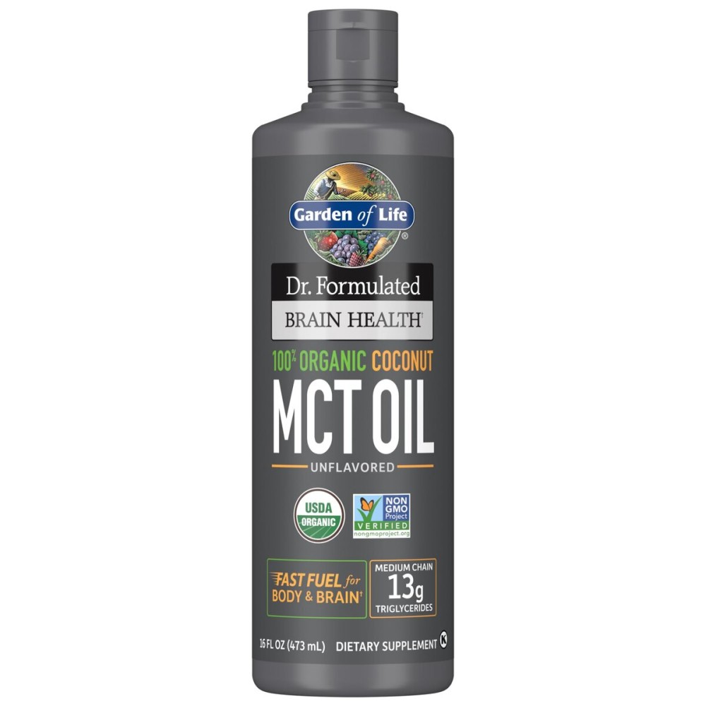 Garden of Life Dr. Formulated Brain Health 100% Organic Coconut MCT Oil 16 fl oz Unflavored, 13g MCTs, Keto & Paleo Diet Friendly Body & Brain Fuel, Certified Non-GMO Vegan & Gluten Free, Hexane-Free