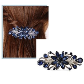 Sankuwen Flower Luxury Jewelry Design Hairpin Rhinestone Hair Barrette Clip,Also Perfect Mother\'s Day Gifts for Mom(Dark Blue)