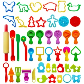 FRIMOONY Dough Tools Set for Kids, Various Plastic Molds, Assorted Colors, 45 Pieces