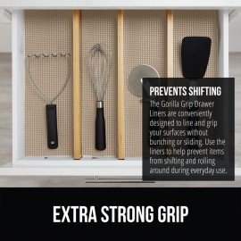 GORILLA GRIP powerGRIP Drawer Shelf and Cabinet Liner, Thick Strong Hold, Non-Adhesive Liners Protect Kitchen Cabinets and Cupboard, Bathroom Drawers, Easy Install, Breathable Mat, 12 x20\', Beige GORILLA GRIP powerGRIP Drawer Shelf and Cabinet Liner, Thick Strong Hold, Non-Adhesive Liners Protect Kitchen Cabinets and Cupboard, Bathroom Drawers, Easy Install, Breathable Mat, 12 x20\', Beige